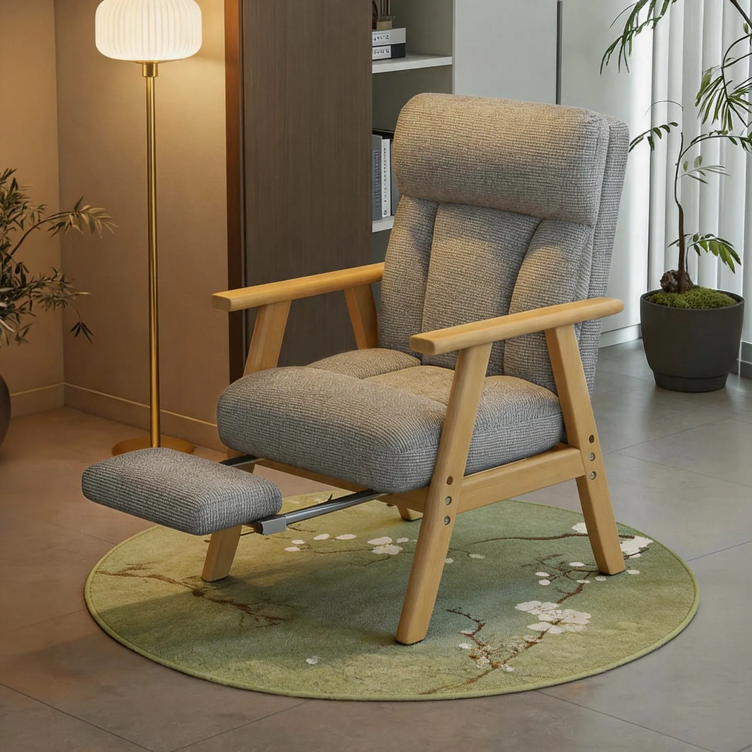Solid wood sofa chair, lazy people can lie down and sleep, balcony lunch lounge chair, modern simplicity