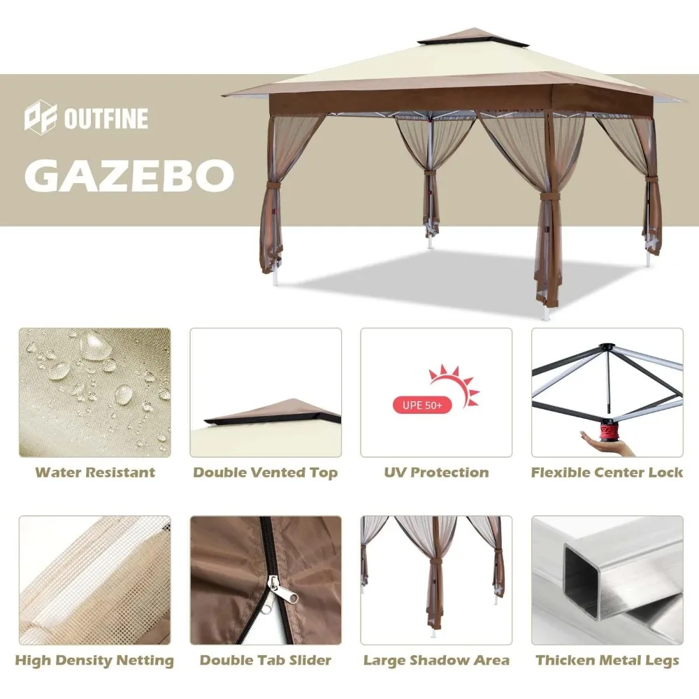 OUTFINE-Outdoor Pop up Canopy Tent com cortinas e Shelter, Khaki Gazebo, Partido Pátio e quintal, 12x12'