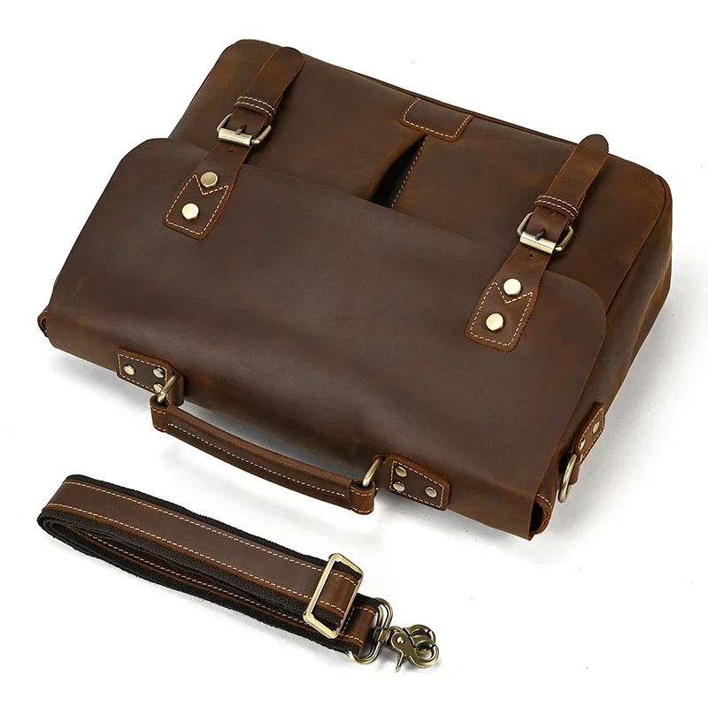 Newsbirds Leder Aktentasche Umhängetasche Vintage Stil Herren Umhängetaschen für A4 Bücher Messenger für Männer Frauen Handtaschen