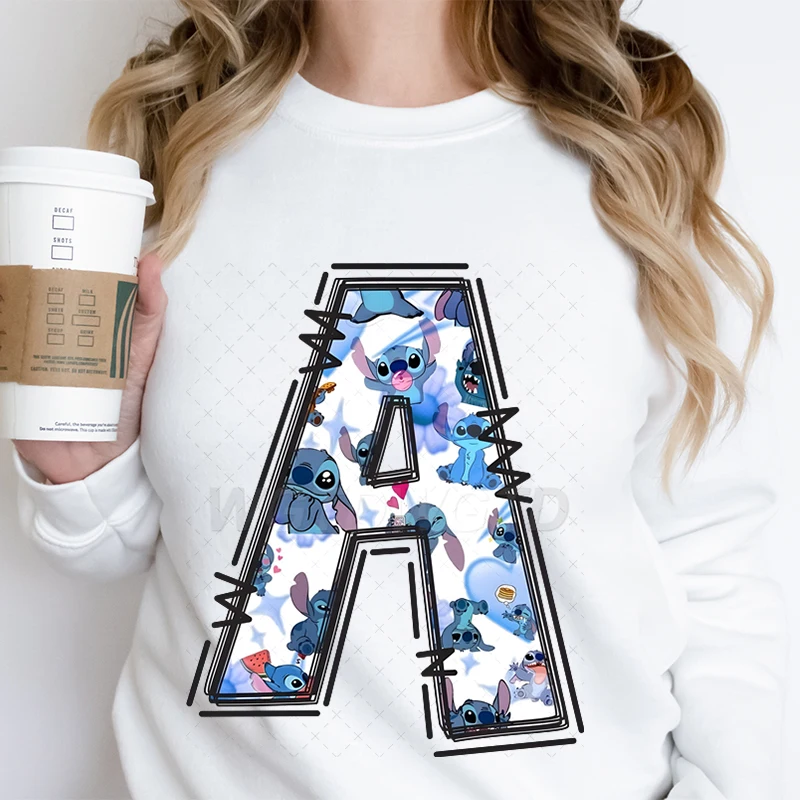 

New Stitch Letter A-Z Sweatshirt Women Men Funny Miniso Stitch Y2K Sudadera Unisex Cartoon Stitch Print Anime Hoodless Pullover