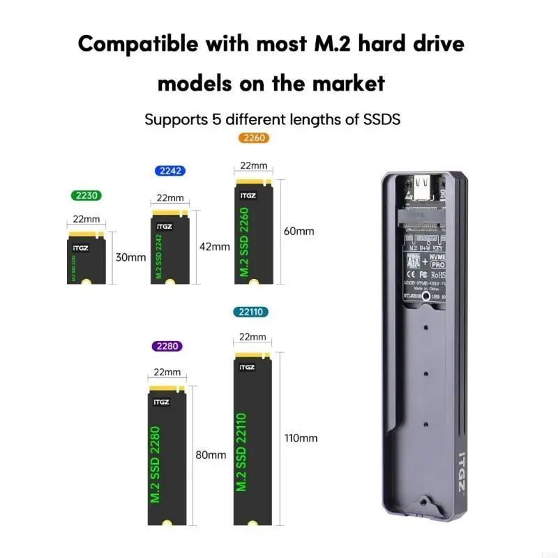 Aluminum Alloy NVME SSD Case for 2230-2280 22110 Mobile Hard Disk Case Enclosure Support UASP Acceleration 10Gbps - Image 4