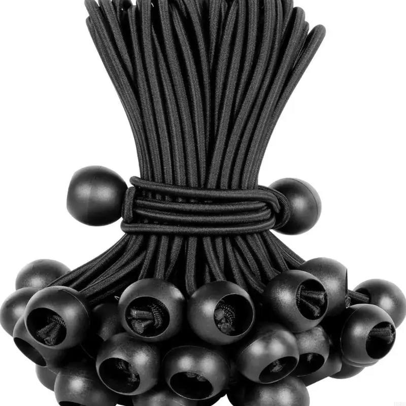D5BE Camp Tie Cords with Ball End, 3mm Elastic 30 Pack for Tarp Corners, Tent Fabric Hold, Cargo Grouping and Daily Use