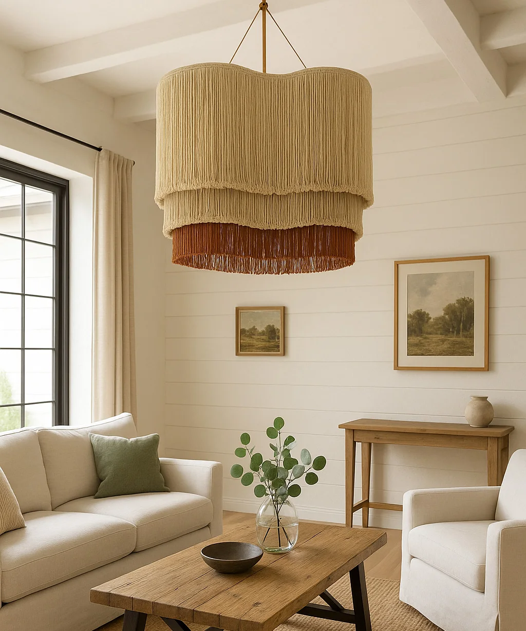#￥Hand-Dyed Modern Farmhouse Style Lampshade Textural Fiber Woven Macramé for Living Room Wedding Colgante De Pared
