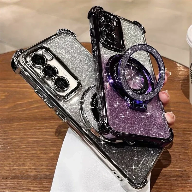 Glitter Magsafe Magnetic Ring Stand Case for Samsung Galaxy S24 S23 S25 Ultra A56 A36 A55 A35 A25 A15 A05S A54 A53 A52 Cover