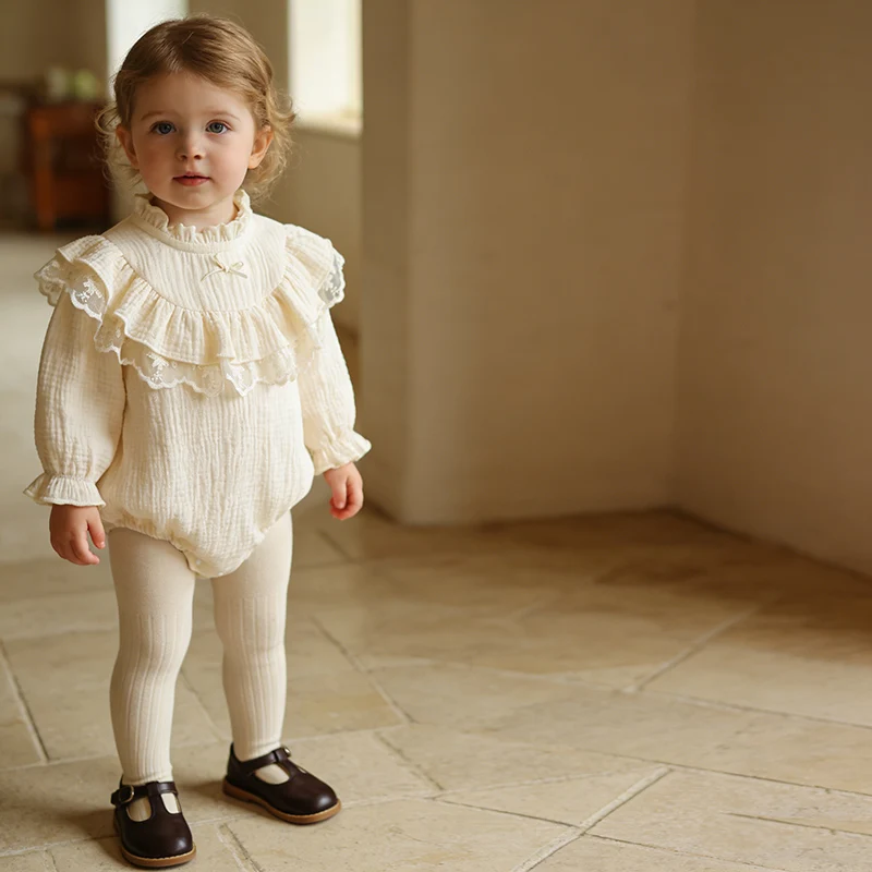 

Новинка 2023 года, весенняя детская одежда для детей от 0 до 24 месяцев, костюм для скалолазания в корейском стиле, хлопковые однотонные боди с длинными рукавами для новорожденных девочек