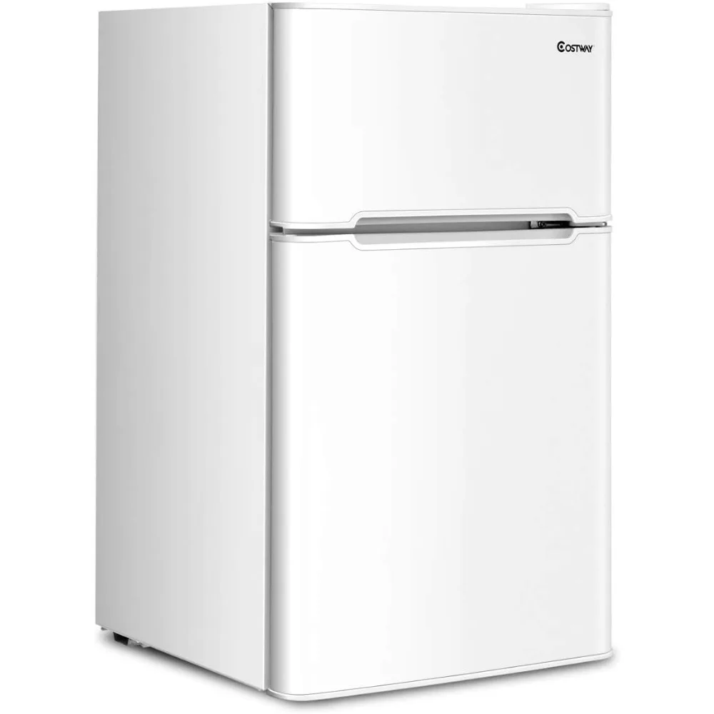 Compact Refrigerator, 3.2 cu ft. Unit 2-Door Freezer Cooler Fridge with Reversible Door, Removable Glass Shelves