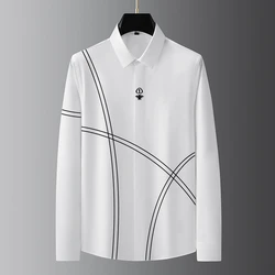 Luxury Brand Embroidered Men's Shirt High Quality Long Sleeved Casual Business Social Dress Shirt Party Performance Costumes