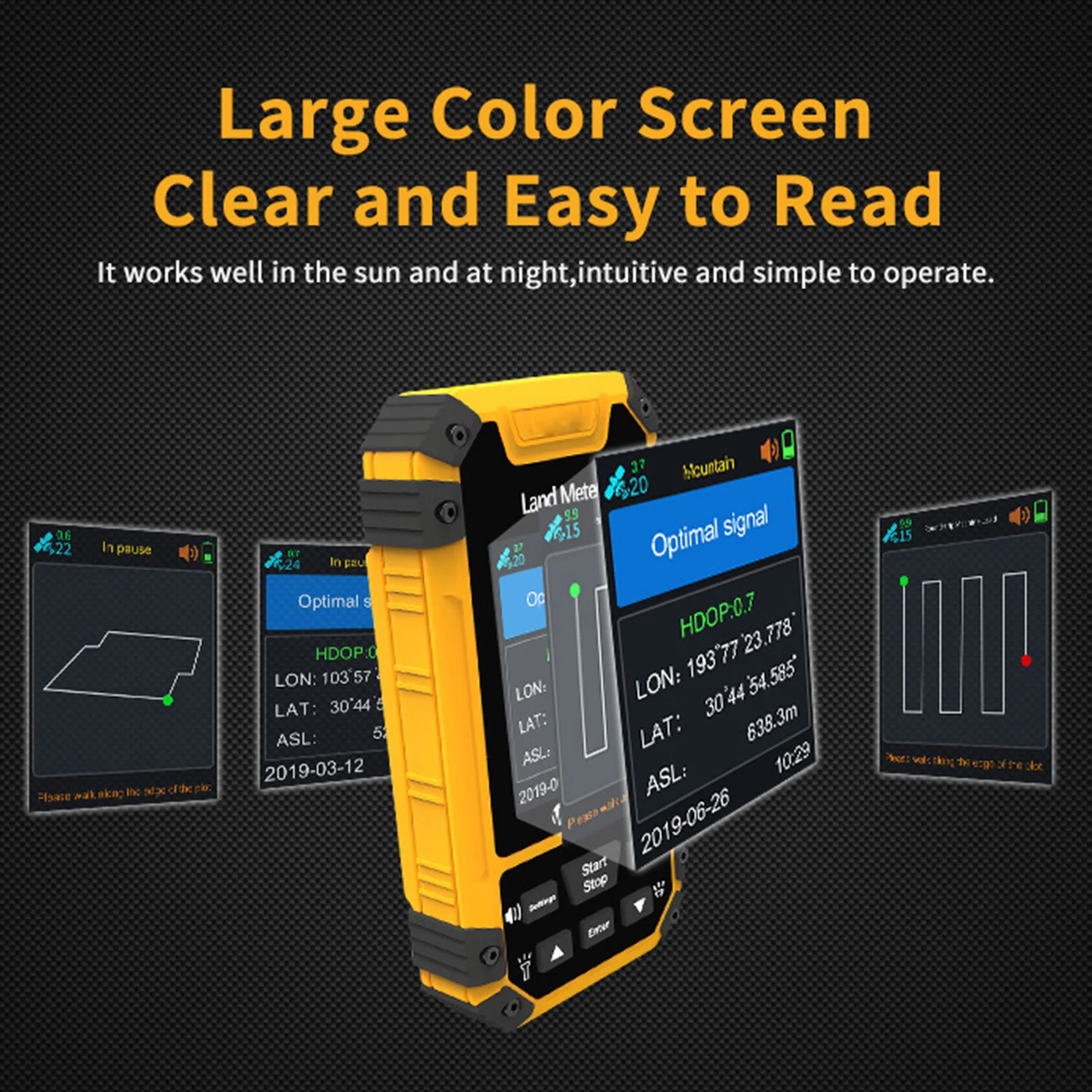 Handheld Land Meter Voice Prompts Shockproof Track Display GPS Handheld Land Area Meter Water Proof for Pond Lake Hilly Area
