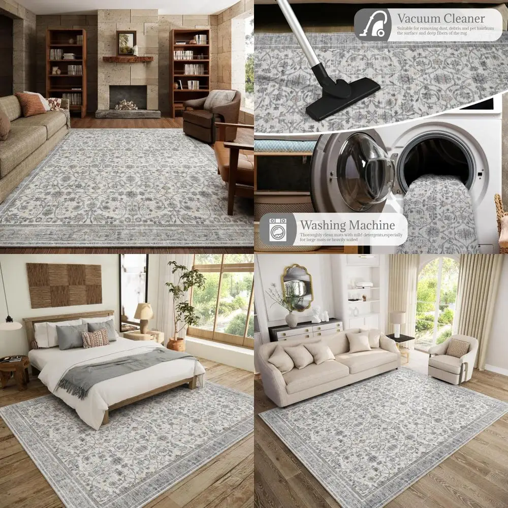 Ultra Soft, Non-Slip, Stain Resistant Vintage Boho Area Rugs, 8x10 for High-Traffic Living and Dining Rooms