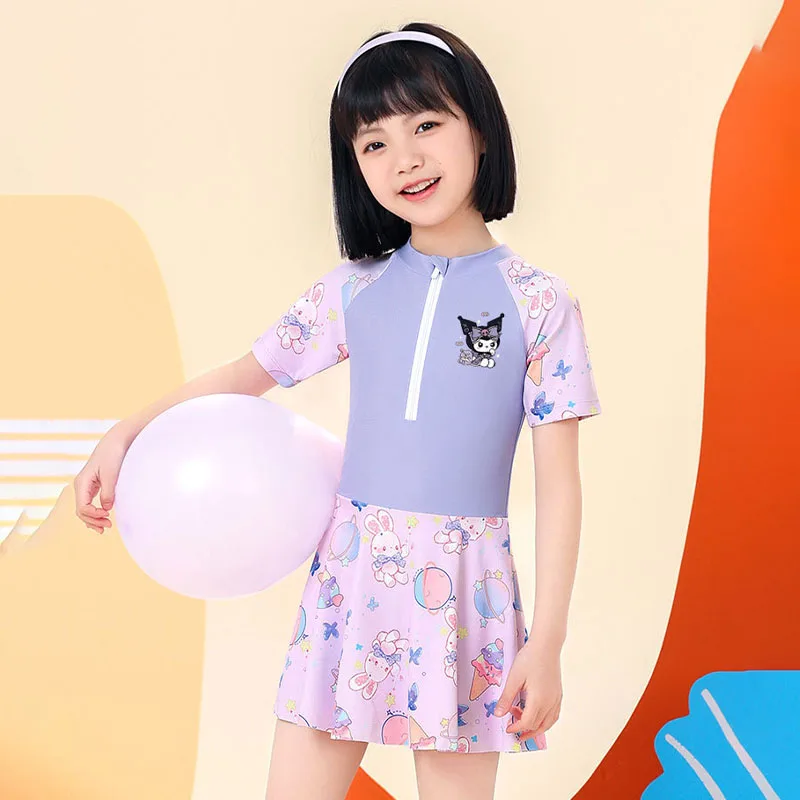 Kuromi-traje de baño Kawaii para niña, falda dulce, ropa de vacaciones de playa, bañador de dibujos animados, ropa interior de Bikini de verano, regalo de secado rápido