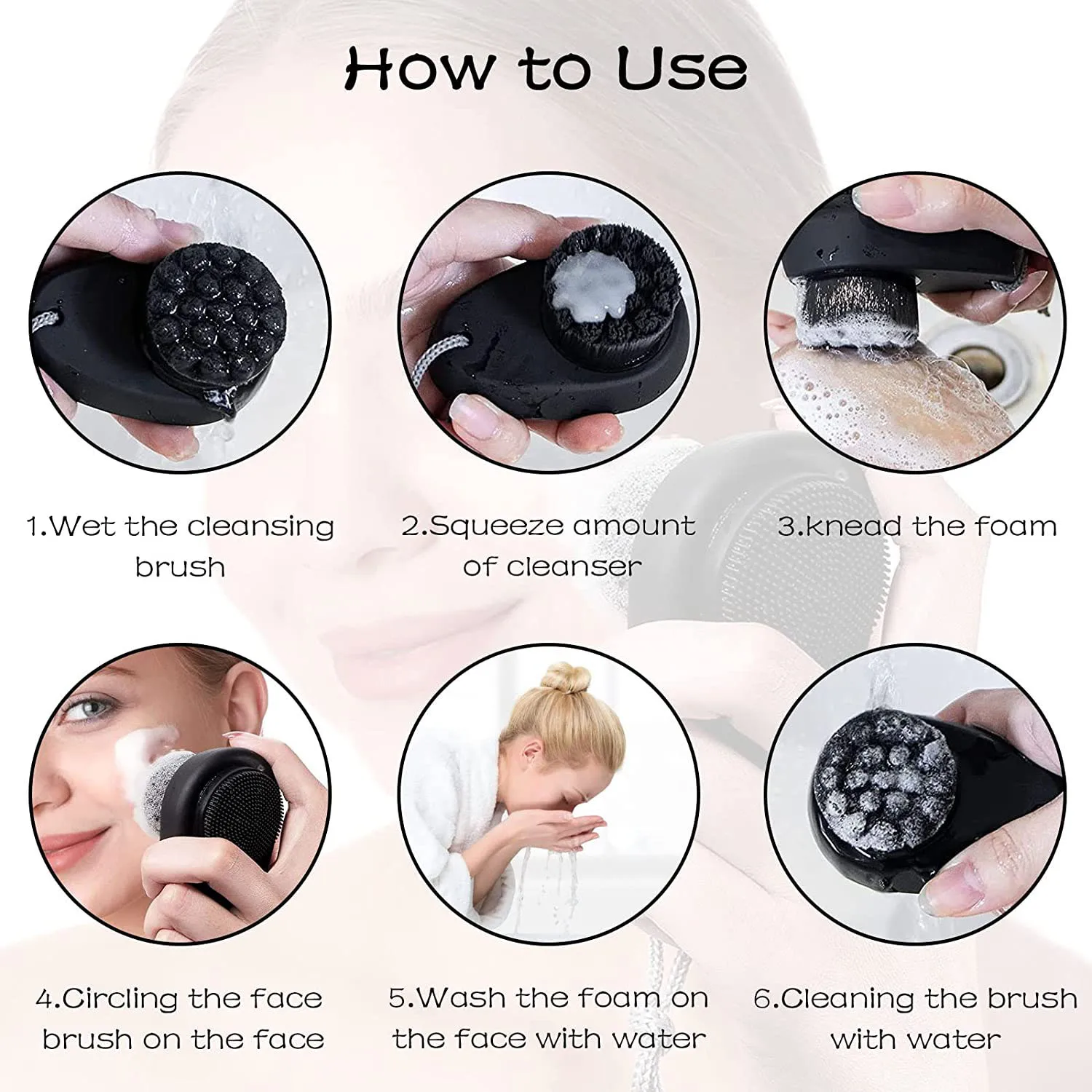 Silicone Face Scrubber Cleaner Brush Soap Bubbles Handheld Facial Exfoliating Brush Soft Scrubber Black Cleaning Pore