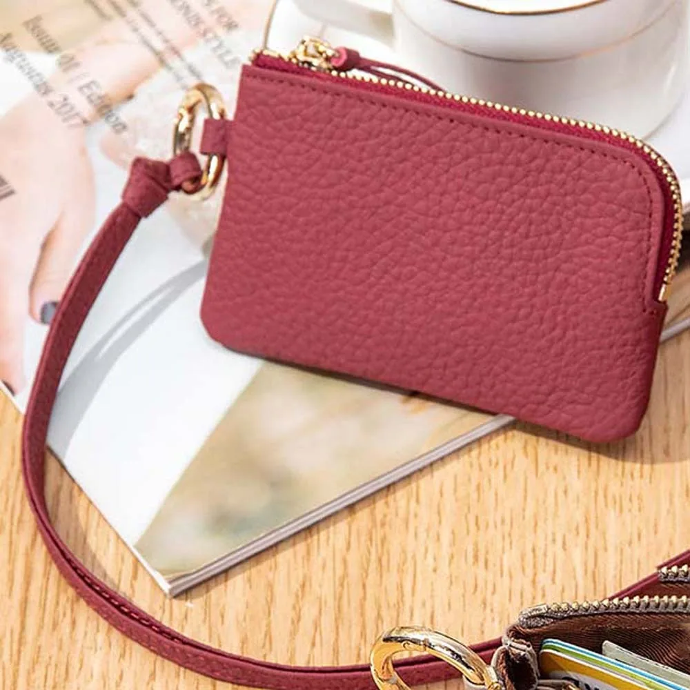 

Square Hanging Neck Coin Purse Zipper with Lanyard Soft PU Wallet Casual Anti-splash Water Portable Card Holder Sport