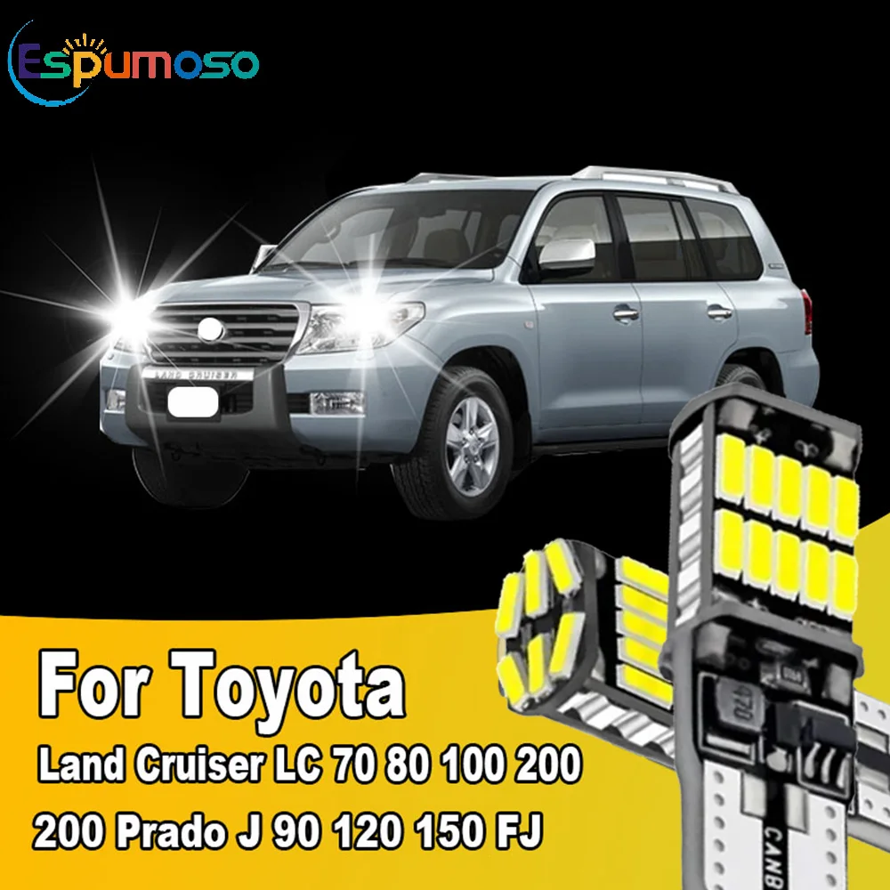 2Pcs Super Bright T10 W5W LED Bulbs Canbus 12V/24V White Yellow Blue Red For Toyota Land Cruiser LC 70 80 100 200 Prado J 90 Etc