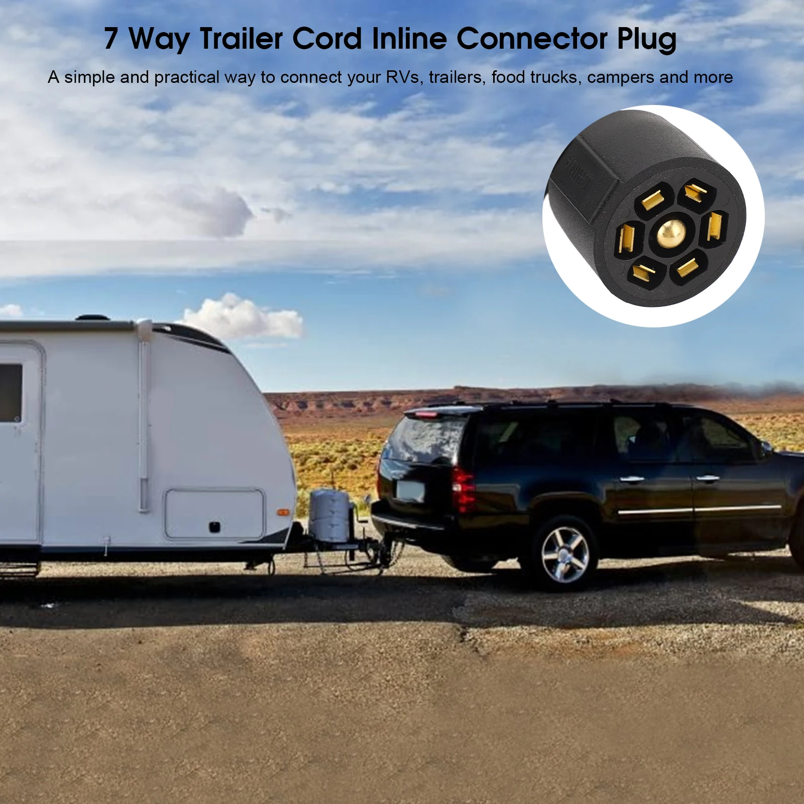 7-weg trailerverlengsnoer Trailer verlengsnoer 7-weg 3ft dubbele prong mannelijke stekkerconnector RV verbindingslijn 10110-048EX