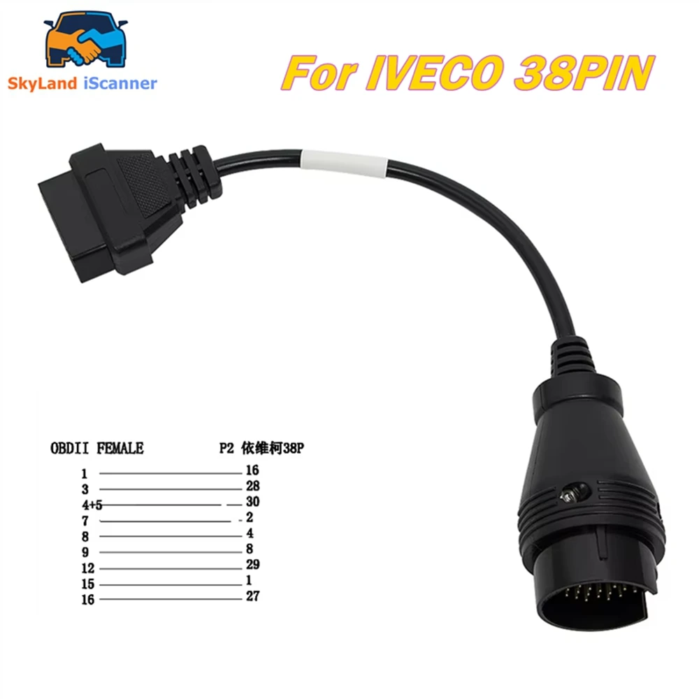 

Новейший диагностический кабель OBD2 для IVECO, 38-контактный, для подключения IVECO к OBD2 16-контактному (женский разъем), сверхпрочный, для грузовиков
