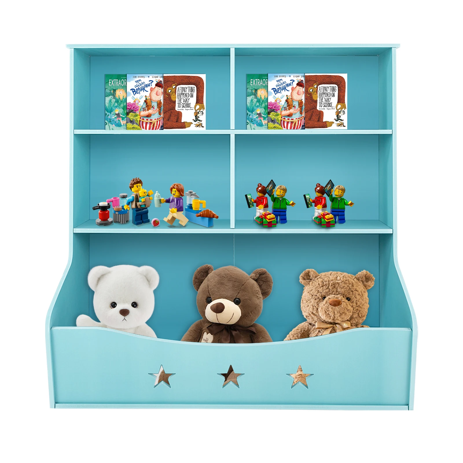 

Детский органайзер для хранения, 3-ярусный книжный шкаф, органайзер для игрушек и книг, светло-голубой