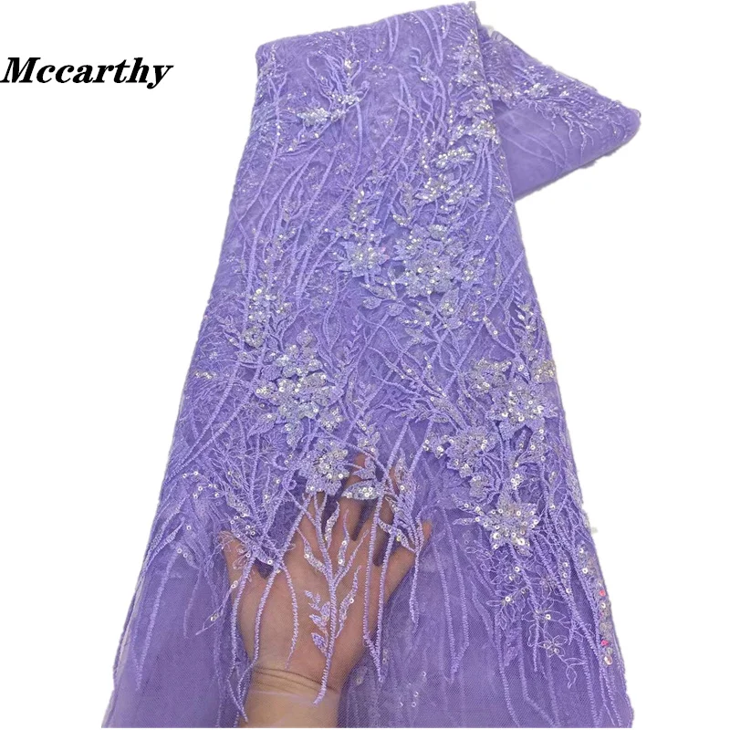 

Mccarthy 5 Yards African Sequined Lace Fabric 2023 High Quality Nigerian French Printing Mesh Fabrics For Bridal Dress Sewing