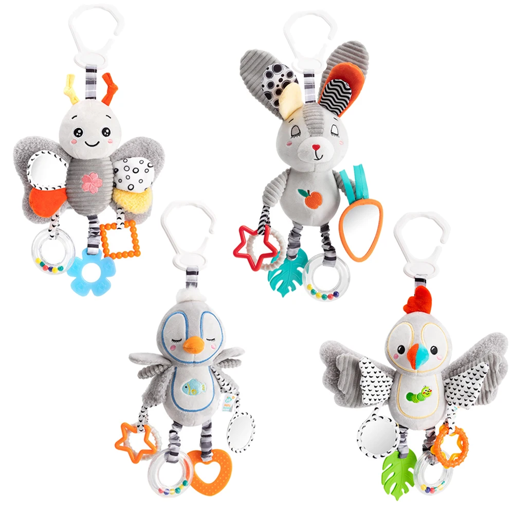 Baby Hanging Rattle Toys Plush Soft Animal Stuffed Handbells Educational Infant Development Handle Toys for Stroller Crib