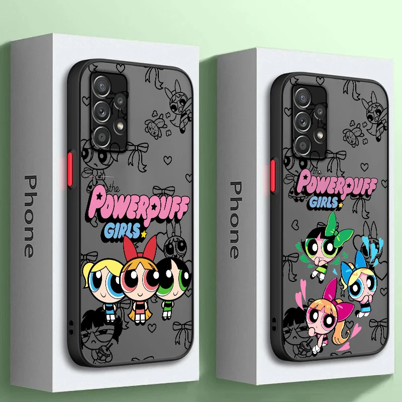 P-Powerpuffs Catroon Cool Frosted Translucent For Samsung Galaxy S24 S23 S22 S21 S20 FE S10 S9 S8 Plus Ultra Pro 5G Back