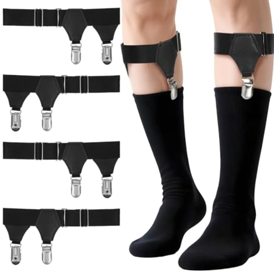 

4pcs Sock Garters for Men, Adjustable Mens Sock Garters with Non-slip Clip, Elastic Socks Suspenders Men, Non-Slip Socks Strap