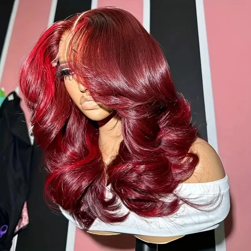 13x4 HD الدانتيل الجبهة 99J بورجوندي الجسم موجة قصيرة بوب شعر مستعار شعر الإنسان قبل قطعها البرازيلي عذراء النبيذ الأحمر اللون الشعر البشري