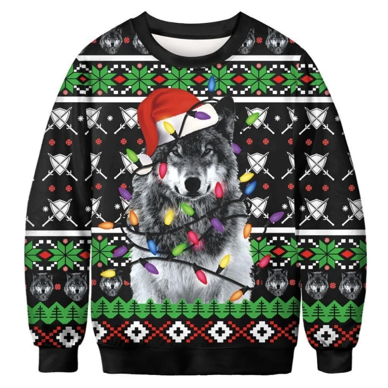 Funny Christmas Sweatshirt For Men Fashion O-Neck Hoodies 3d Dog Graphic Print T-Shirt Oversized Autumn Men\'s Clothing Tops 2024