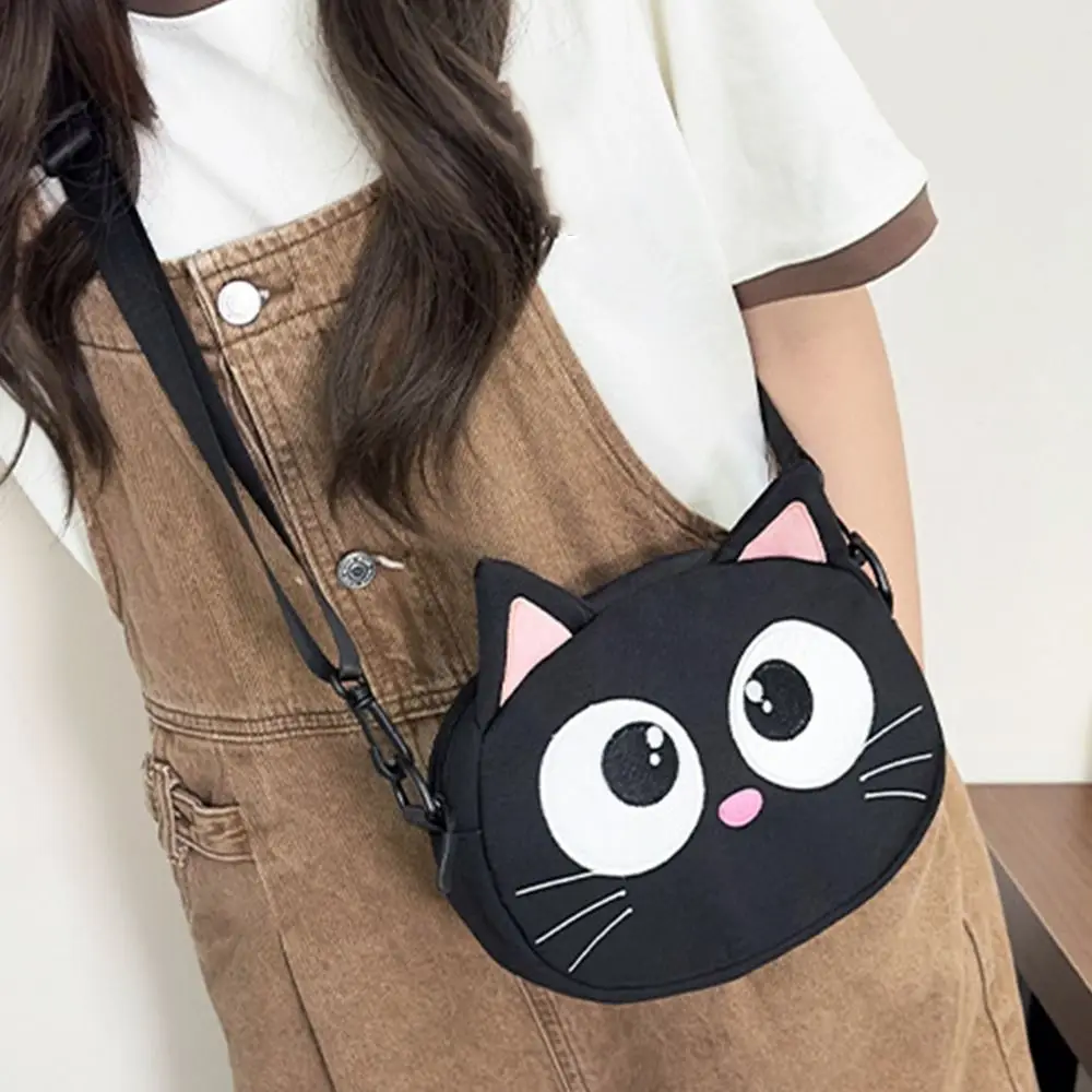 

Creative Children Shoulder Bag Black Cat Large Capacity Cartoon Crossbody Bag Canvas Zipper Closure Kawaii Coin Purses Kids