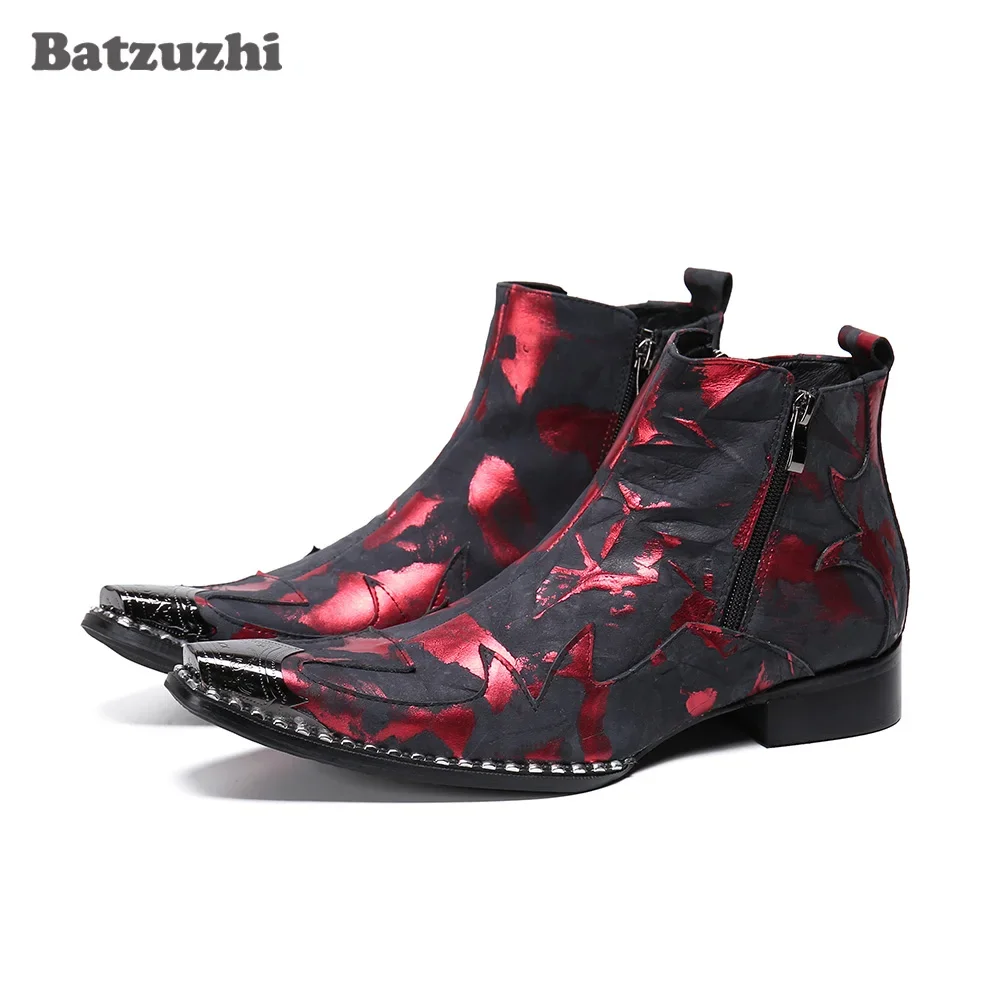 

Batzuzhi Rock Fashion Men Boots Pointed Toe Leather Ankle Boots Men Zip Rock Party & Wedding Boots for Men chaussure homme, 46