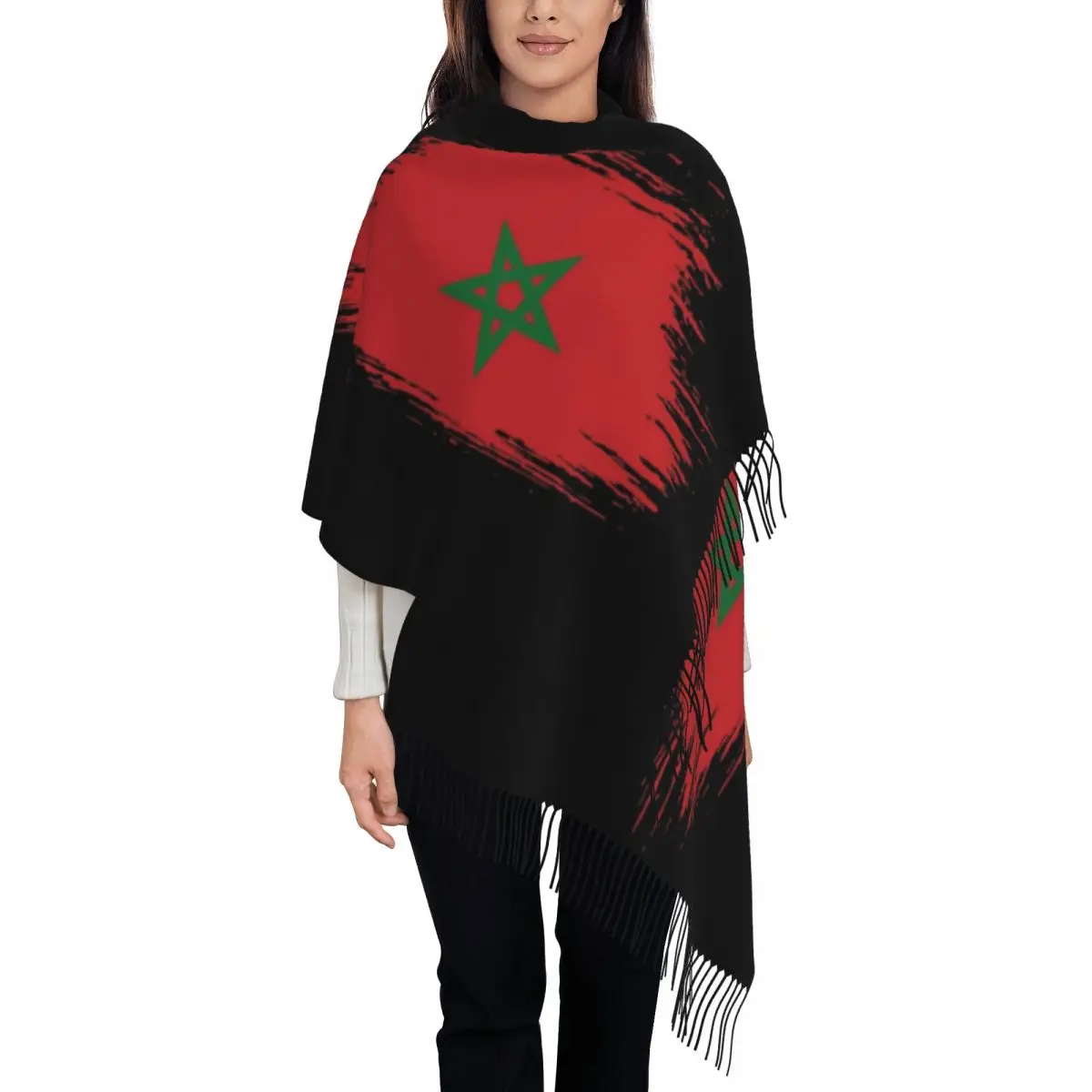 Morocco Scarf for Womens Winter Warm Cashmere Shawl Wrap Moroccan Flag Long Scarves with Tassel for Ladies