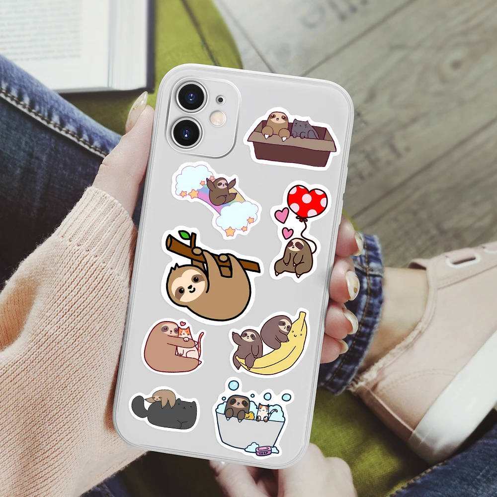 10/25/50PCS Cute Sloth Animal Cartoon Stickers for Laptop Luggage Phone Scooter Funny Vinyl Decal for Kids Girl Children Gift