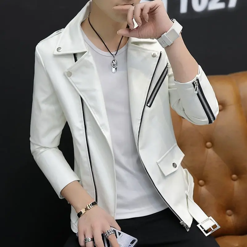 

Men's Handsome Leather Jacket, Suit Collar Coat Slim Men's Personalized Short Motorcycle Autumn