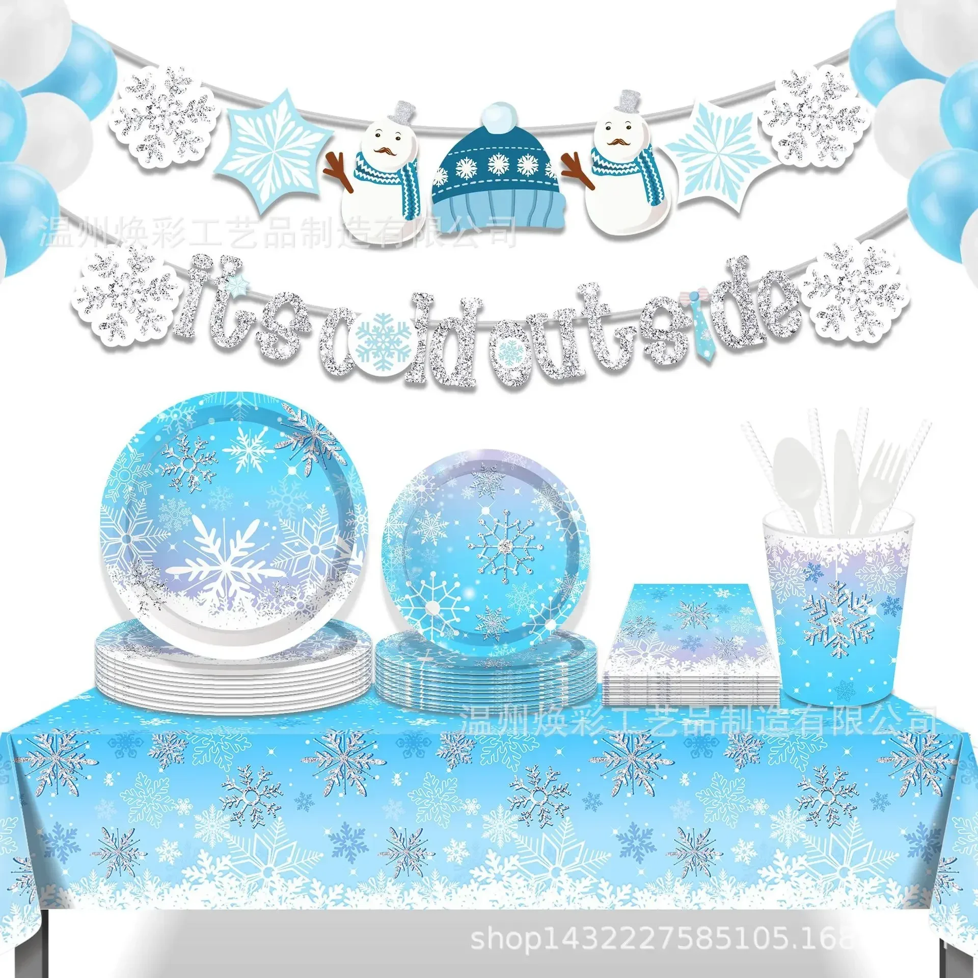 8 Guests Winter Birthday Tableware Snowflake Plate Kids Favor Snow Birthday Party Supplies Snow Ice Freeze Theme Parti Decor