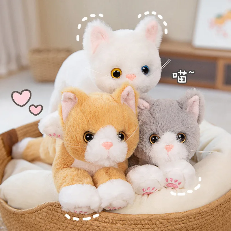 Muñeco de peluche de gato simulado para niños y niñas, almohada suave de Animal de peluche blanco y gris, regalo de cumpleaños, decoración para