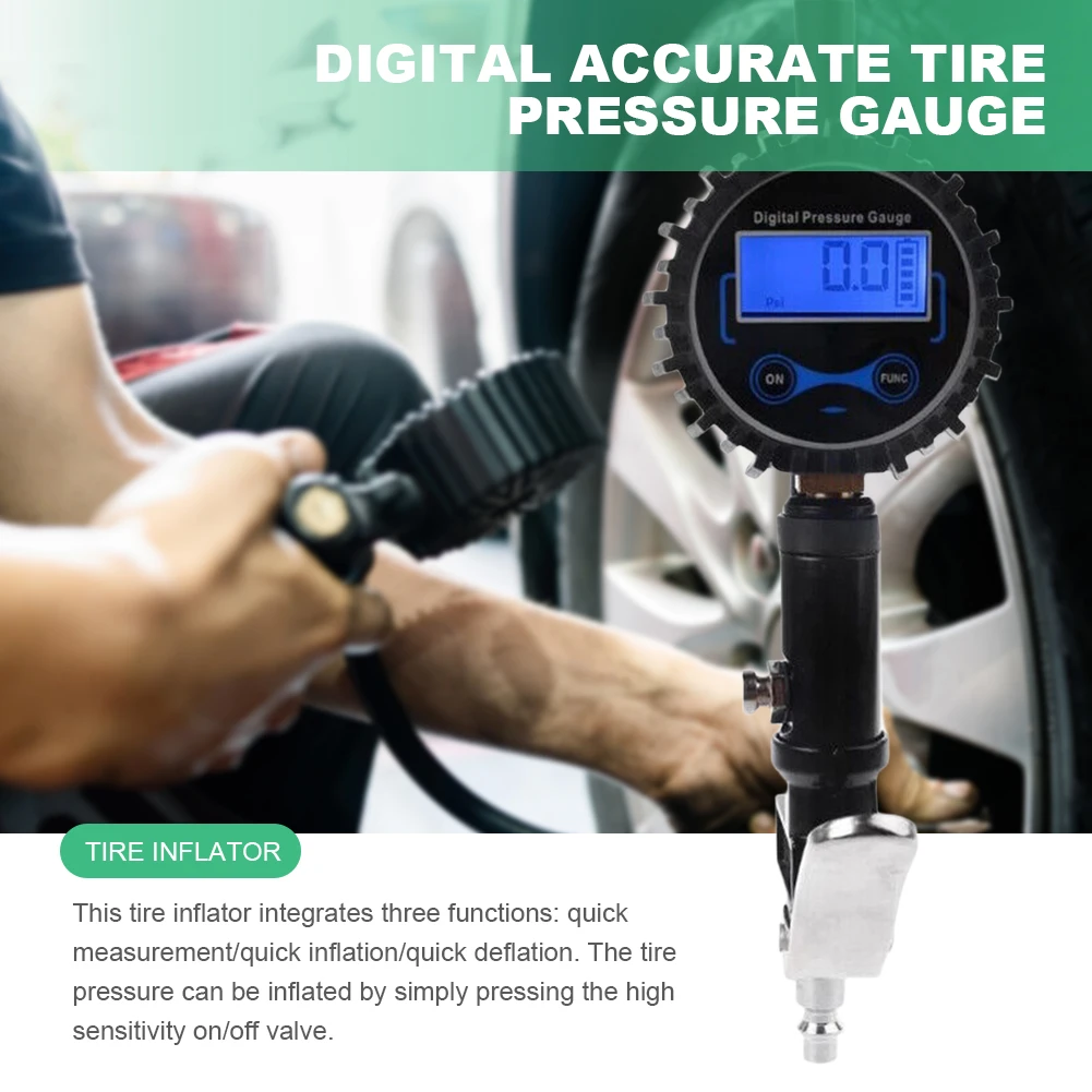 

Car Tire Inflator Gun Air Line Clip-on Tyre Pump Digital Tire Pressure Inflator Gauge High Precision for Motorcycle Bicycle Auto