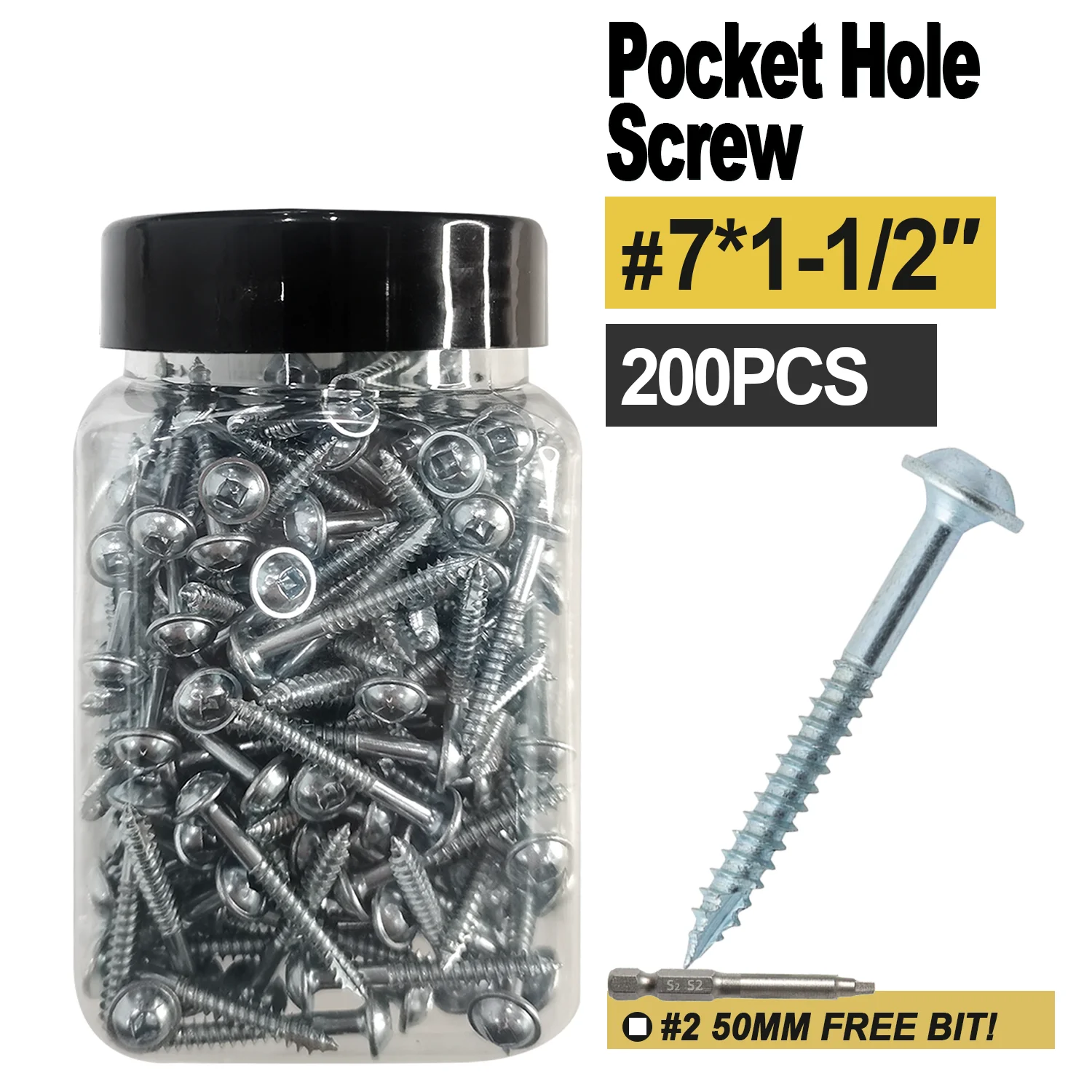 

ВКККМ # 7*1-1/2 цинковые винты с квадратным приводом — саморезы, 200 шт. с битой, низкопрофильная головка для заподлицо