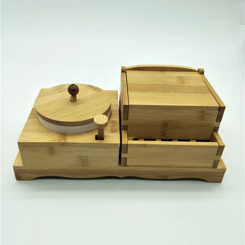 Handmade Creative Fashionable Bamboo Cigarette Lighter Pressed Cigarette Cartridge Ashtray With Lid Smooth Surface