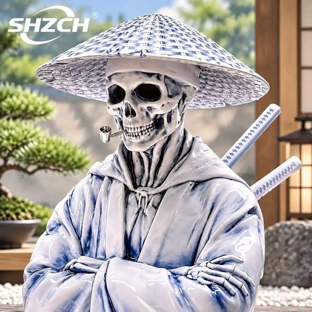 Ghost Warrior Ceramic Incense Burner Ornament Skull Design Blue Home Decor Art Piece