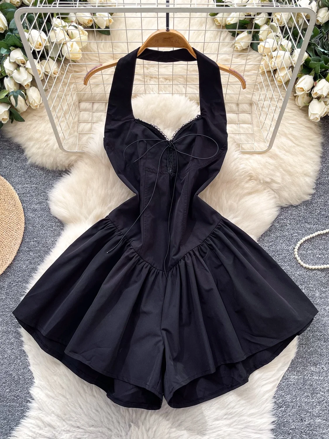 Sexy Pure Desire Strapl Bodysuit Women's Summer 2025 Ins Waist Slimming Svel Fluffy orts High Waist Polyester Fiber