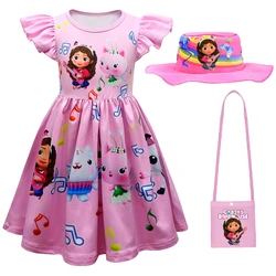 Kids Clothes Gabby Cats Short Sleeve Dress with Hat & Bag Toddler Girls Gabbys Dollhouse Party Dress Baby Girls Dress Vestidos