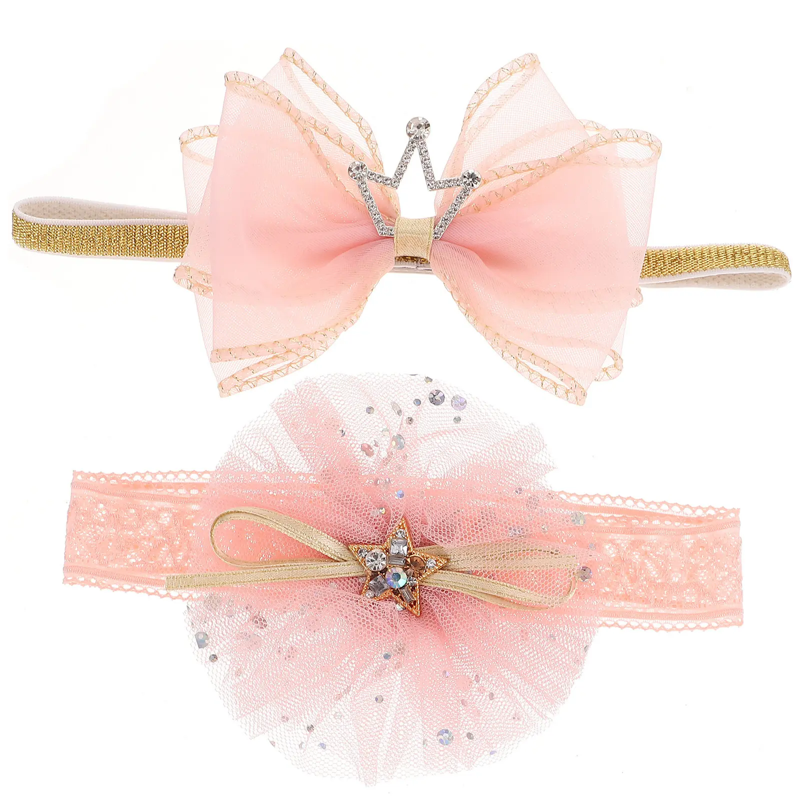 

2Pcs Baby Crown Hairband Beautiful Headbands for Newborn Infant Photo Party Baby Girl Hair Accessory Christmas Birthday