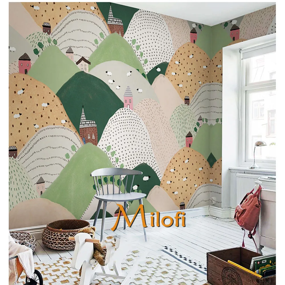 Milofi Nordic style small town children's room background wallpaper wallpaper Home bedroom room wallpaper Custom mural