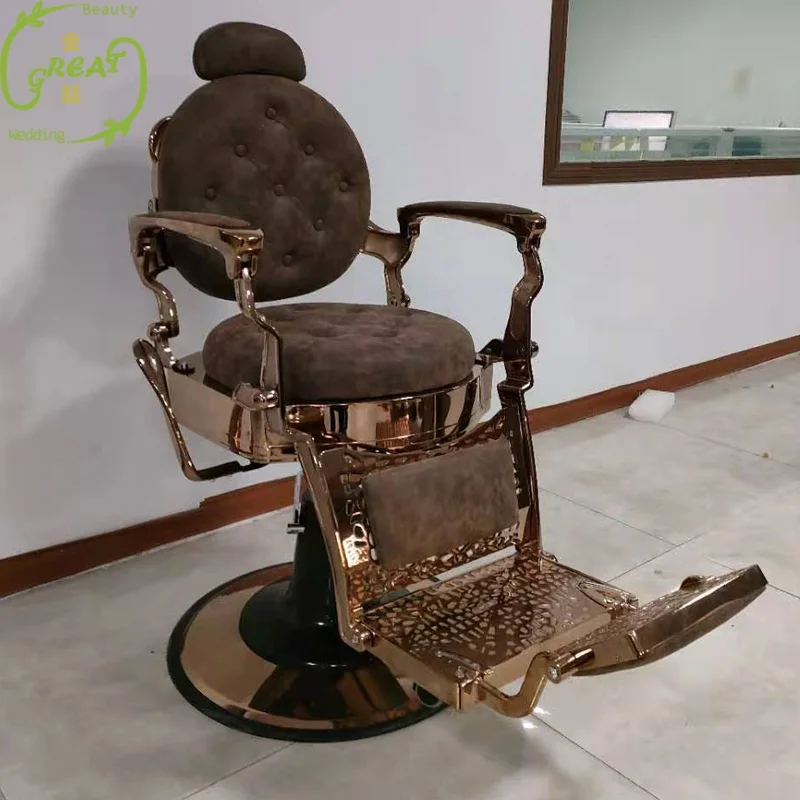 Outlet Brown Antique Round Base Hair Styling Salon Hy7005 Male Liquidation Used Red Woman Haircut Backrest Customer Barber Chair