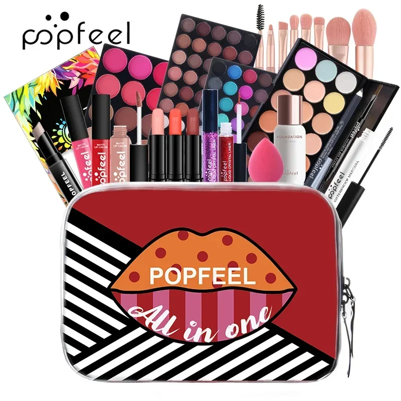 Combo de maquillaje para sombra de ojos, lápiz labial para cejas, delineador de ojos, corrector, Mascara, base, pincel de aislamiento, maquillaje, cosméticos Coreanos