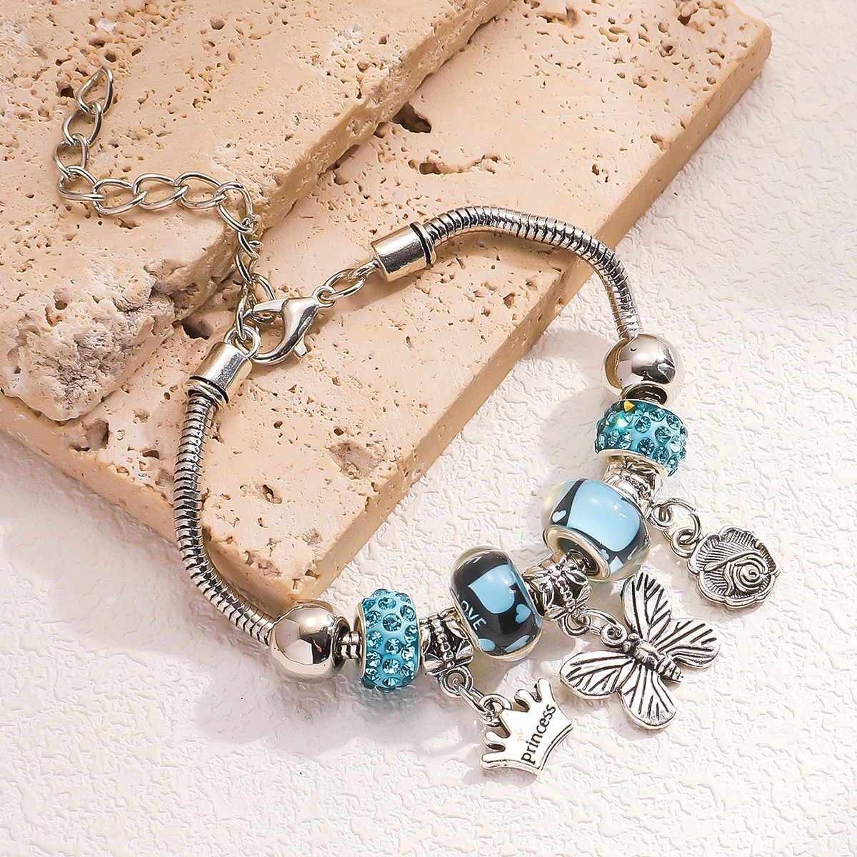 1PC Women\'s Fashion Pan Family Multi Element Butterfly Crown Beaded Bracelet Date Travel Banquet Party Festival Dressing Gift