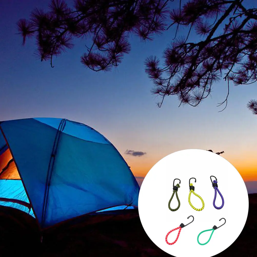

5Pcs Outdoor Camping Tent Hook Elastic Cord Adjustable Fixed Binding Strap for Securing Tent Cord Hook Camping Supplies