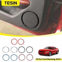TESIN ABS Carbon Fiber Car Interior Door Audio Speaker Decoration Cover Accessories for Ford Mustang 2015-2020 2021 2022 2023