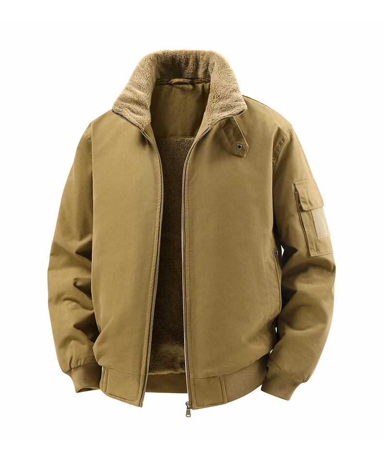Male Reversible Washed Pure Cotton Fleece Lined Thick Jacket Multi Pocket Stand Collar Workwear Business Coat For Middle Aged