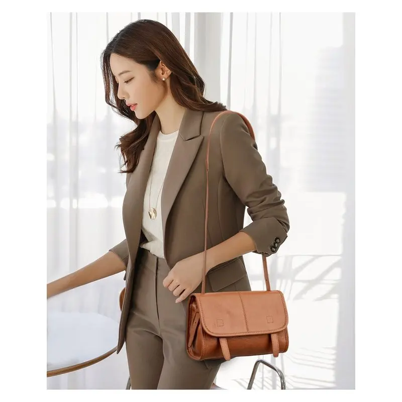 Real leather women's bag Japanese and Korean cowhide flip messenger bag, women's solid color multi pocket shoulder crossbody bag
