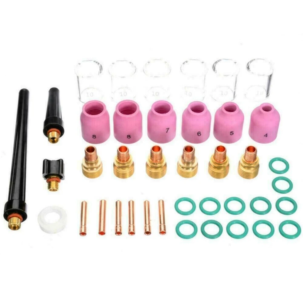 

40pcs TIG Welding Torch Collet Gas Lens Glass Cup Kit For WP-9/20/25 Soldering Equipment Accessories Welders CNC Metalworking