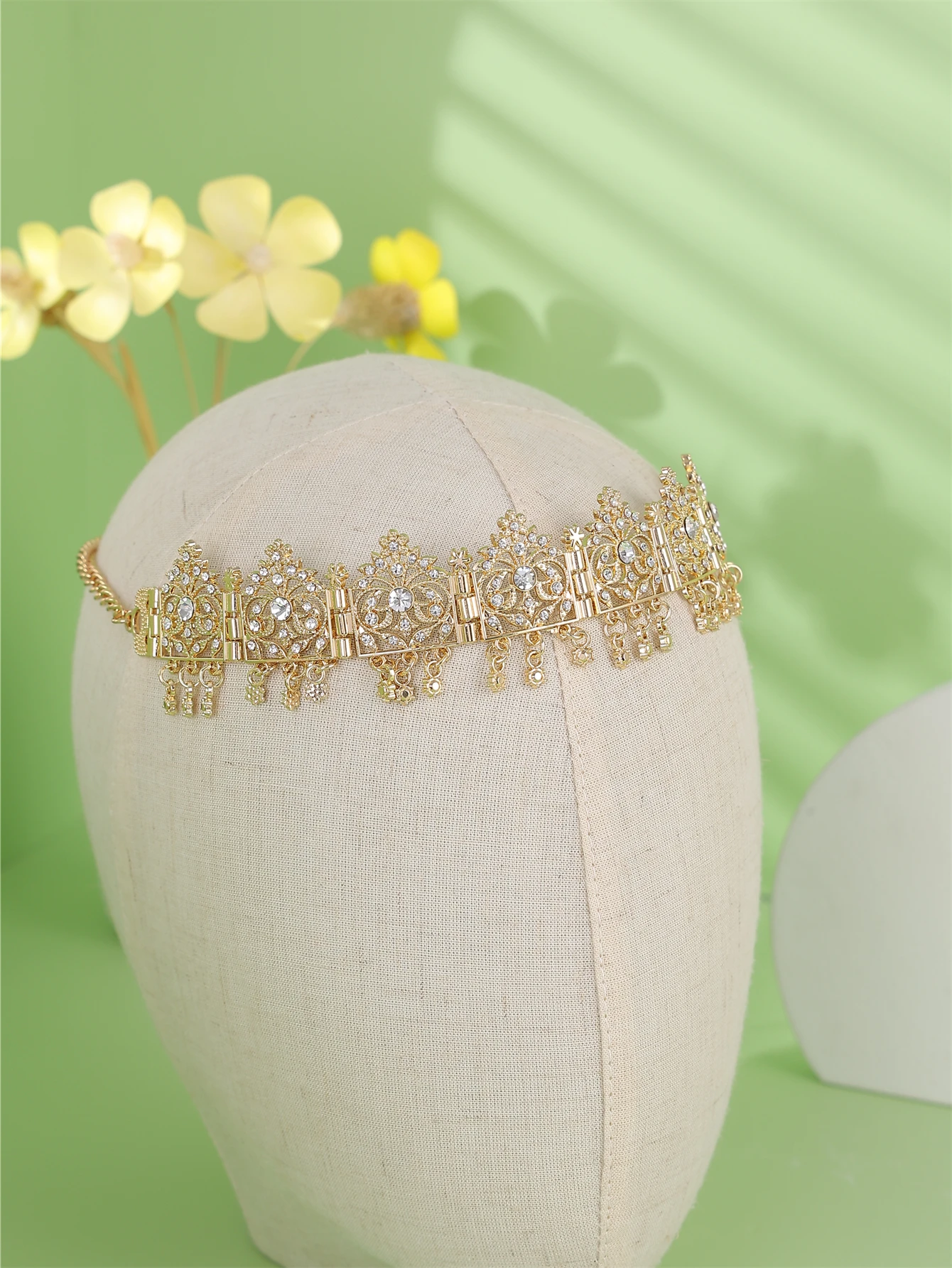 Arabic God Plated Bridal Hair Chain Hollow Flower Headbands Algerian Trendy Hair Accessories for Girls Bijoux De Front Mariage